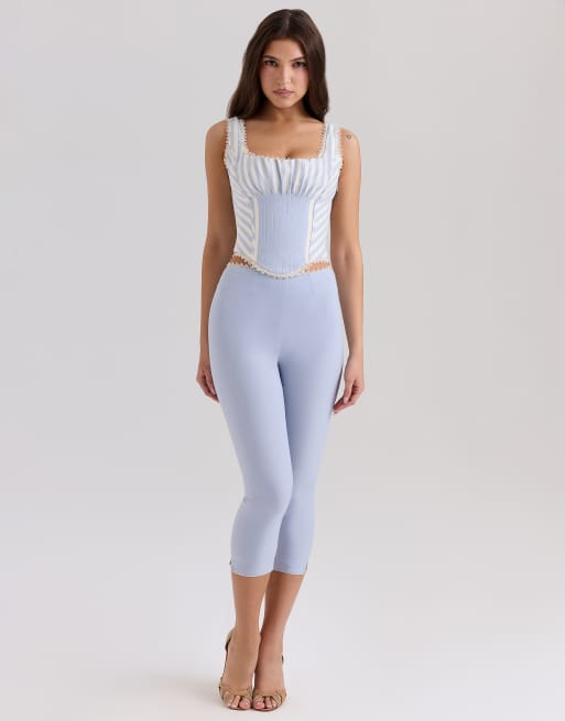 House of CB Carella stretch twill fitted capri trousers in blue