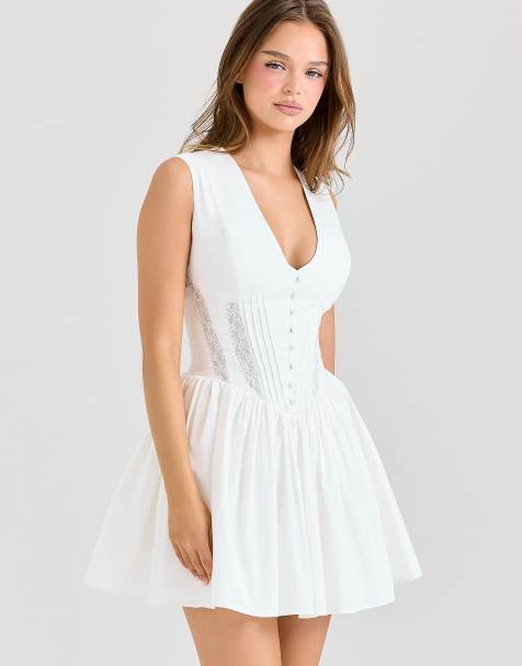 House of CB Carmel white stretch cotton mini dress in white