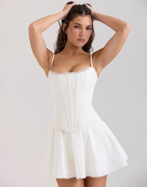 House of CB Celia cotton built-in bloomer shorts mini skirt in white