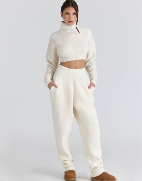 House of CB Cheyenne ivory cropped chunky boucle wool knit sweater in ivory - view 1