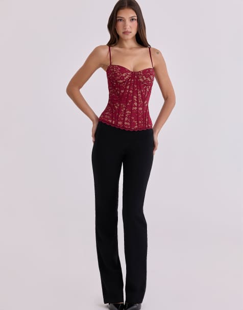 House of CB Chiara black straight leg trousers in black