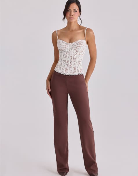 House of CB Chiara espresso brown straight leg trousers in espresso