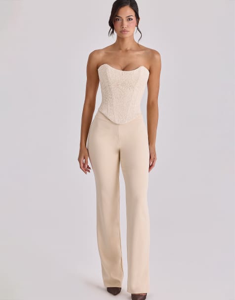 House of CB Chiara vintage ivory crepe straight leg trousers in vintage ivory - view 1