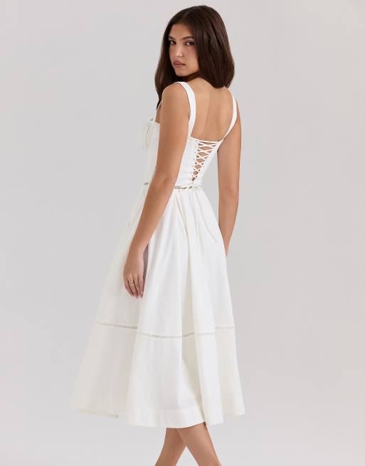 House of CB Chiarina cotton button front midi dress in white, 2 of 4
