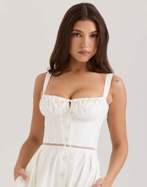 House of CB Chiarina cotton button front midi dress in white, 3 of 4