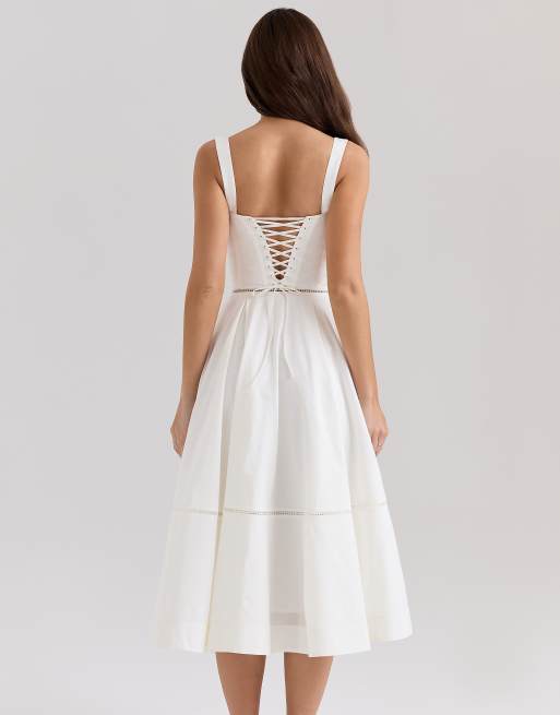 House of CB Chiarina cotton button front midi dress in white, 4 of 4