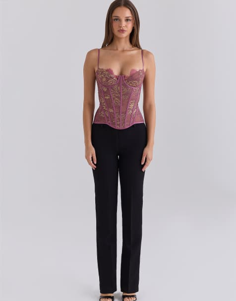 House of CB Clairelle top corsetto in pizzo metallizzato color ametista - view 1