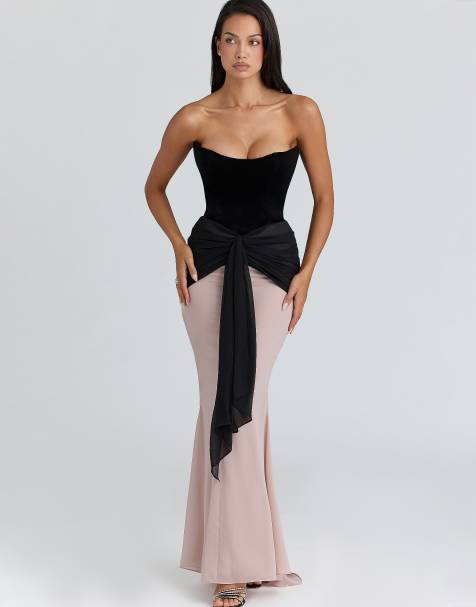 House of CB – Clara – Limited Edition – Chiffon-Maxikleid in Black & Blush - view 1