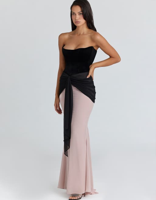 House of CB – Clara – Limited Edition – Chiffon-Maxikleid in Black & Blush, 3 von 3