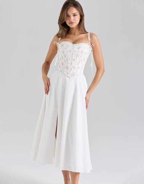 House of CB Clarabelle rose print cotton detachable corset midi sundress in rose print - view 1