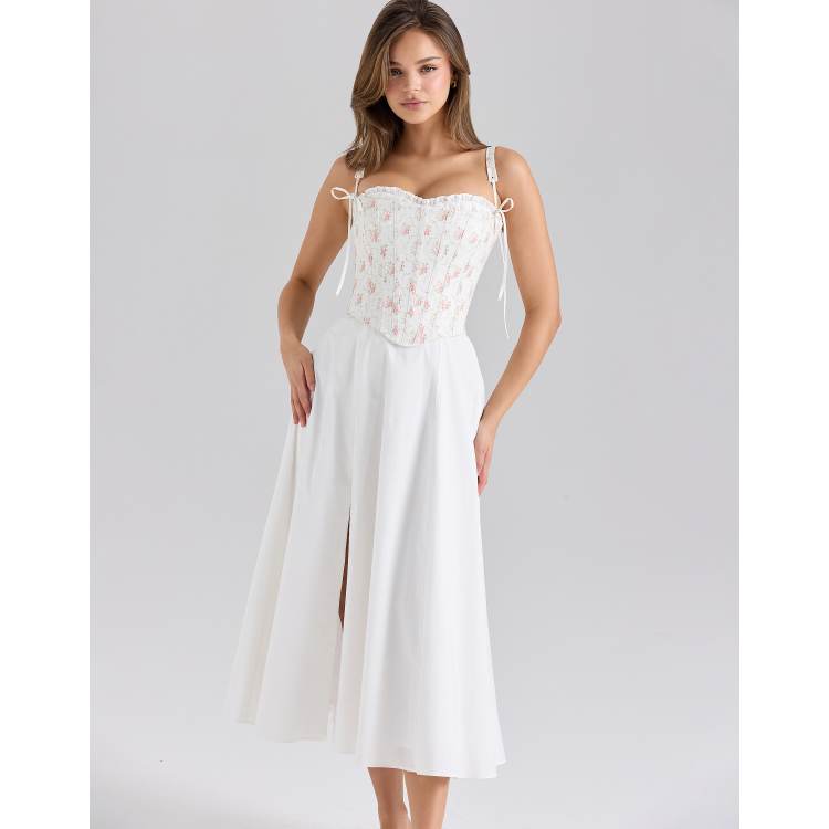 House of CB Clarabelle rose print cotton detachable corset midi sundress in  rose print | ASOS