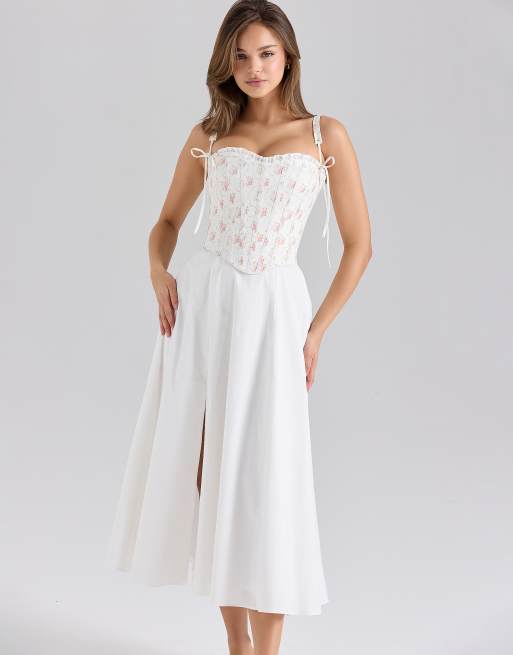 House of CB Clarabelle rose print cotton detachable corset midi sundress in rose print