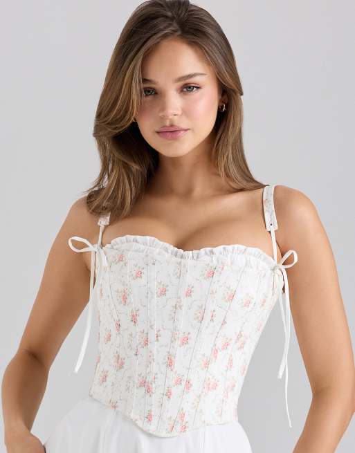 white christmas dresses Floral A-Line Cream Midi Cottagecore Corset Dress– PromGirl main image 1