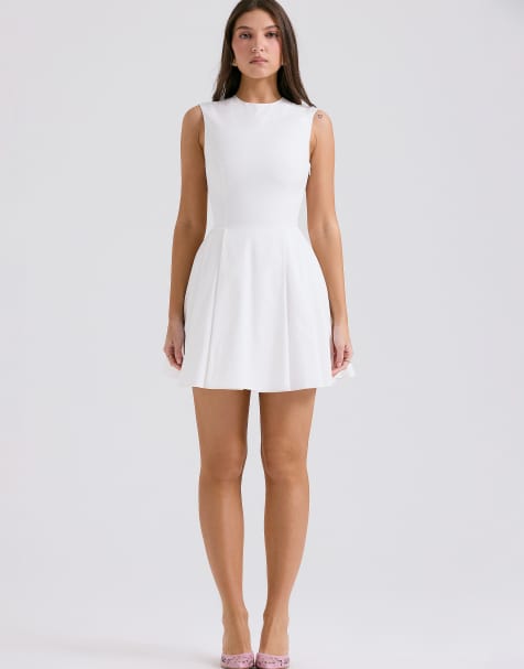 House of CB Claretta pleated cotton mini dress in white