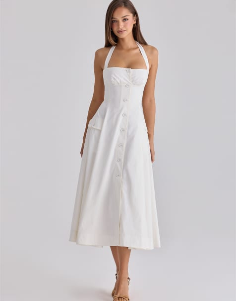House of CB - Claudia - Robe mi-longue dos nu en coton - Blanc - view 1