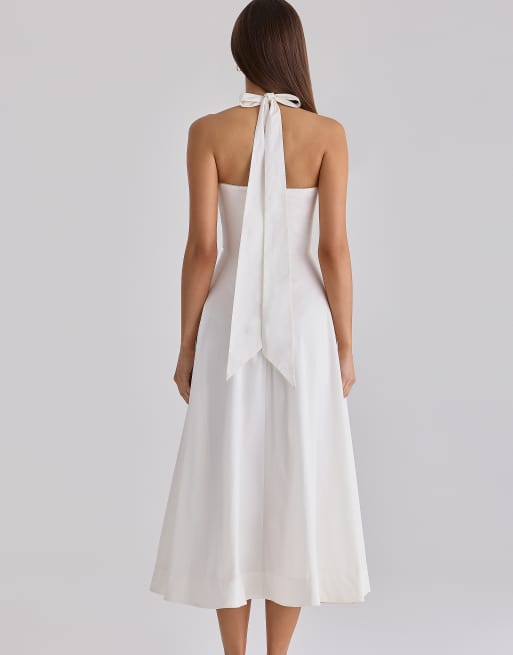 House of CB - Claudia - Robe mi-longue dos nu en coton - Blanc, 2 de 4
