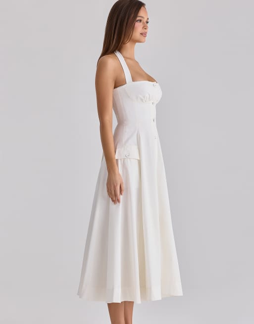 House of CB - Claudia - Robe mi-longue dos nu en coton - Blanc, 4 de 4