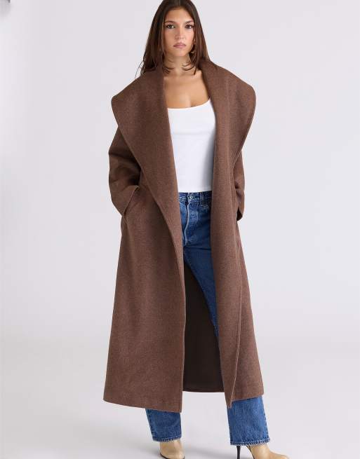House of CB Cocoon brown wool shawl collar coat in brown