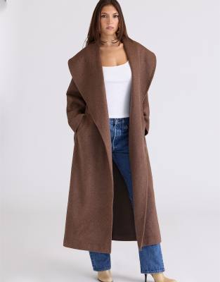 House of CB - Cocoon-Mantel aus Wolle in Braun mit Schalkragen-Brown