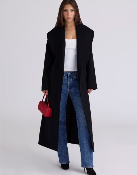 House of CB Cocoon wool shawl collar coat in black - BLACK - view 1