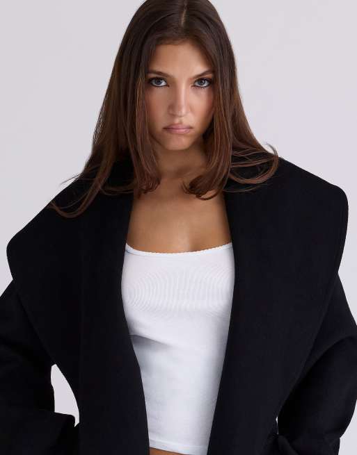 House of CB Cocoon wool shawl collar coat in black - BLACK, 2 of 4