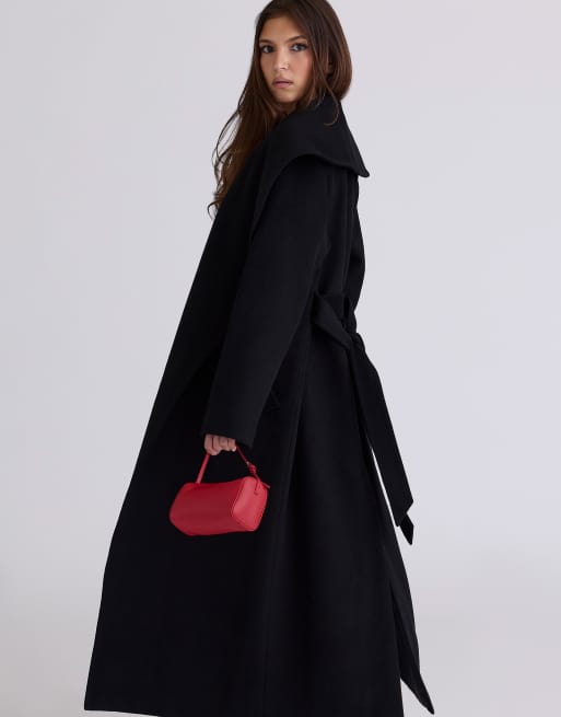 House of CB Cocoon wool shawl collar coat in black - BLACK, 3 of 4