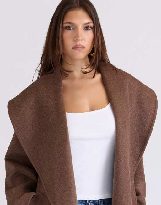 House of CB Cocoon wool shawl collar coat in brown - BROWN | ASOS