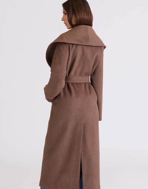 House of CB Cocoon wool shawl collar coat in brown - BROWN, 3 of 4