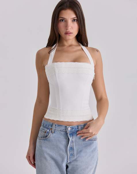 House of CB Cosette white halter neck cotton top in white - view 1