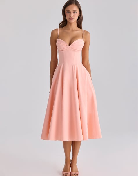 House of CB Dahlia peach cotton pleated midi sundress in peach - view 1