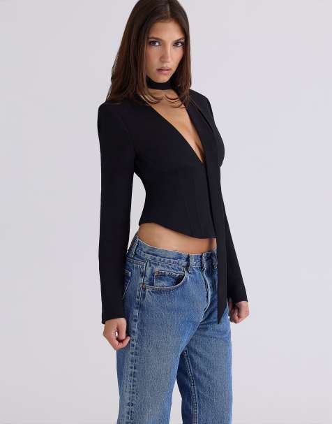 House of CB Danya black crepe hourglass corset top in black - view 1