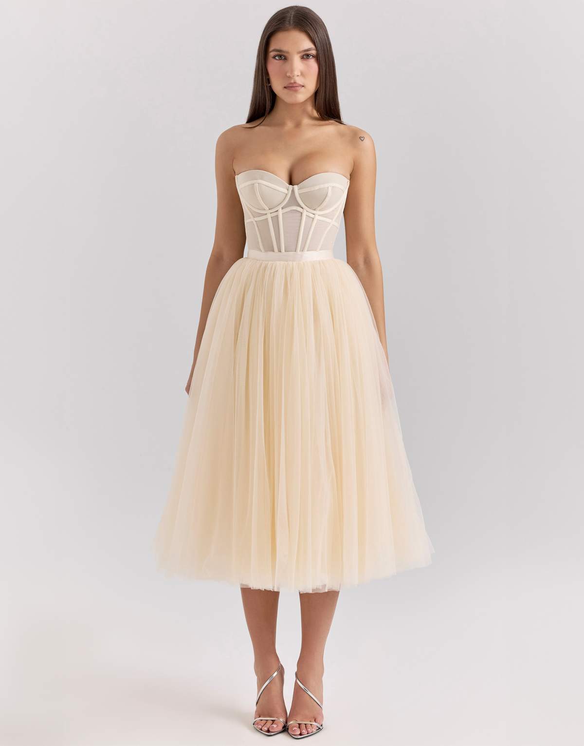 House of CB Darling tulle midi dress in vintage cream