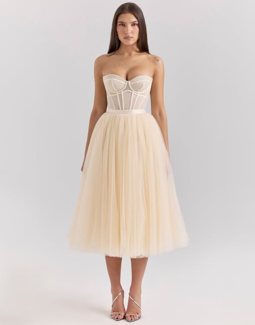 House of CB Darling tulle midi dress in vintage cream