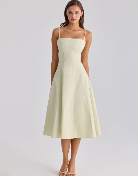 House of CB – Dolly – Ausgestelltes Midi-Sommerkleid aus Baumwolle in Matcha-Grün - view 1