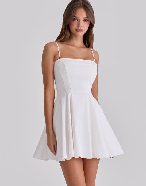 House of CB – Dolly – Ausgestelltes Mini-Sommerkleid aus Baumwolle in Weiß - view 1