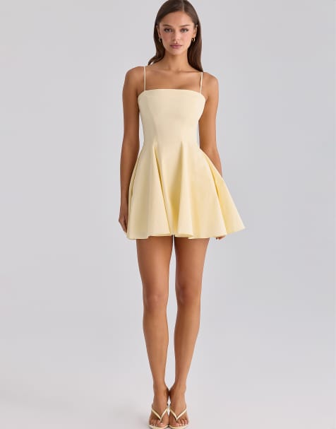 slim fit dress slacks Short Yellow Prom Dresses with Pocket, Short Yellow Graduation Formal –  jbydress main image 0