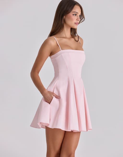 House of CB - Dolly - Prendisole corto svasato in cotone rosa, 2 di 4