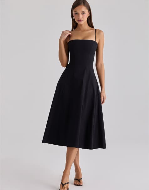 House of CB - Dolly - Prendisole midi svasato in cotone nero - view 1
