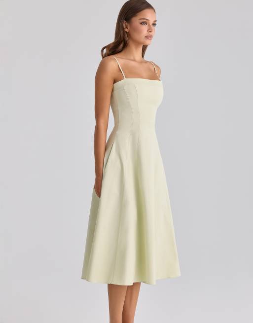 House of CB - Dolly - Prendisole midi svasato in cotone verde matcha, 4 di 4