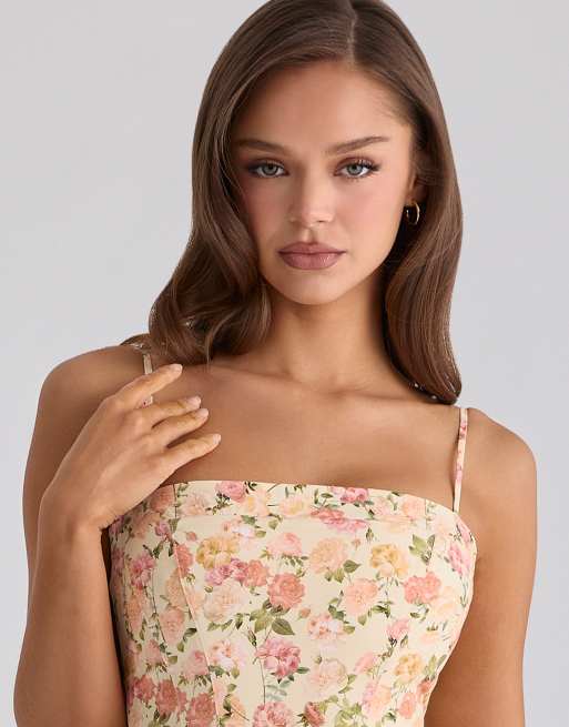 House of CB - Dolly - Robe d'été courte évasée en coton à imprimé roses, 3 de 4