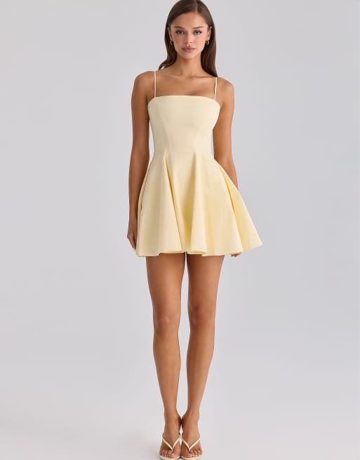 House of CB - Dolly - Robe d'été courte évasée en coton - Jaune citron, 2 de 4