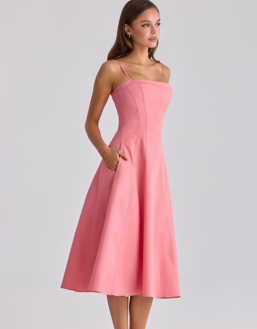House of CB - Dolly - Robe d'été mi-longue évasée en coton - Framboise, 3 de 4