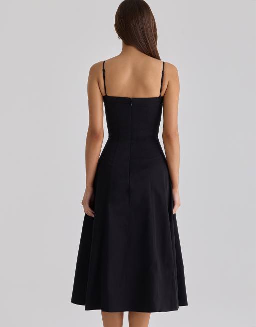House of CB - Dolly - Robe d'été mi-longue évasée en coton - Noir, 3 de 4