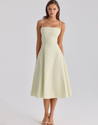 House of CB - Dolly - Robe d'été mi-longue évasée en coton - Vert matcha