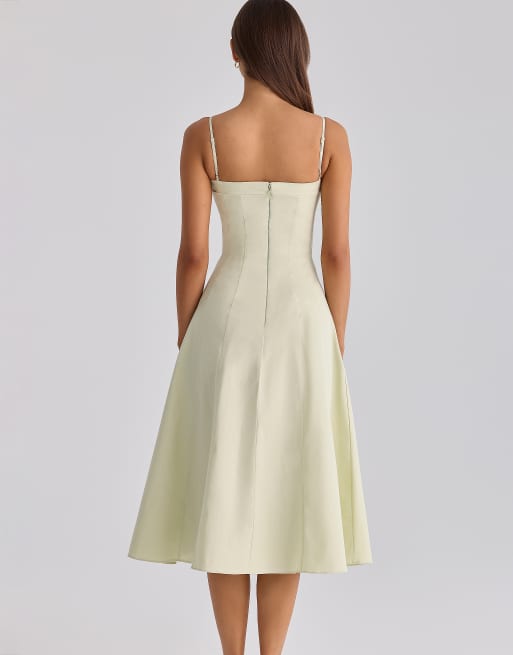 House of CB - Dolly - Robe d'été mi-longue évasée en coton - Vert matcha, 2 de 4