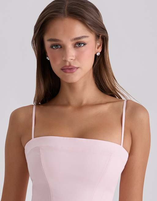 House of CB Dolly robe d'été midi évasée en coton satiné rose, 4 de 4