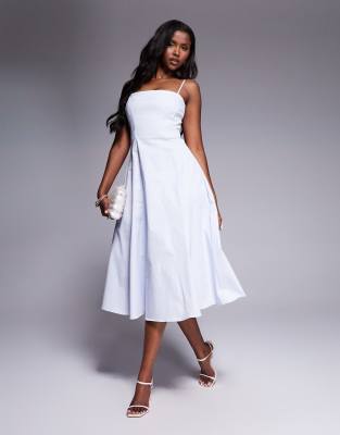 House of CB Dolly stretch cotton a-line midi sundress in soft blue