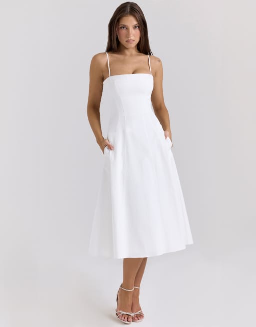 House of CB Dolly stretch cotton a-line midi sundress in white | ASOS