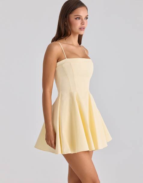 House of CB - Dolly - Vestido veraniego corto amarillo limón acampanado de algodón - view 1
