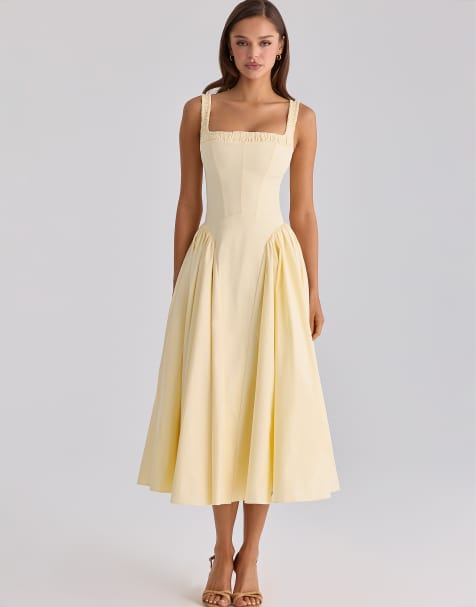 House of CB Dorothy lemon cotton midi sundress in lemon - view 1